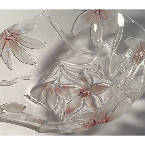 Vintage Floral Crystal Frosted Glass Bowl 9.5” Frosted Dish - Picture 2 of 4